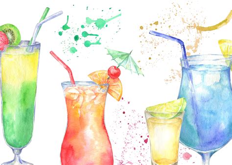 Watercolor Alcoholic Cocktails Clipart Cocktail Illustration Clip Art By Vilenaart Thehungryjpeg