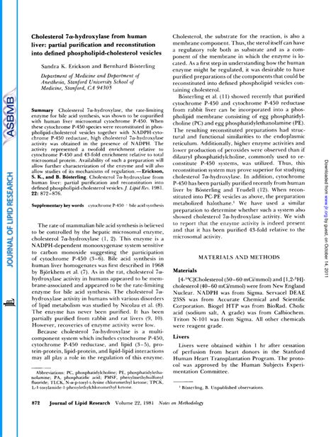 Pdf Cholesterol 7 Alpha Hydroxylase From Human Liver Partial