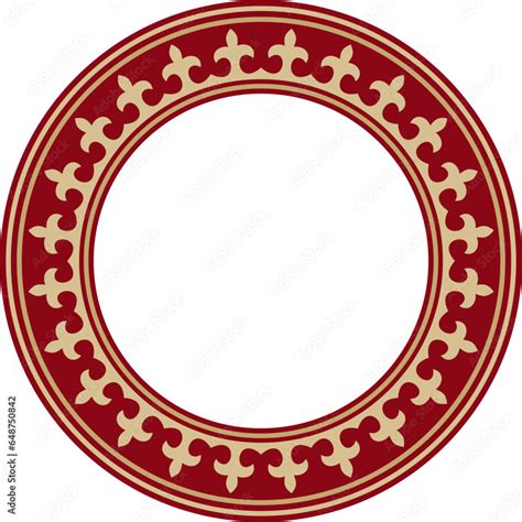 Vetor De Vector Red And Gold Round Kazakh National Ornament Ethnic