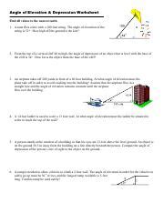 Angle Of Elevation And Depression Worksheet