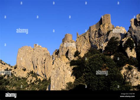 France, Aude, cathar castle of Peyrepertuse , Corbieres region Stock Photo - Alamy