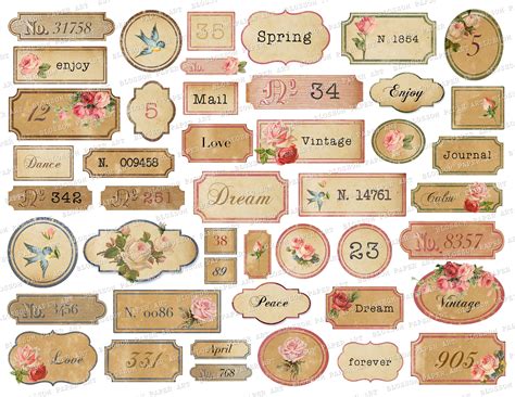 Vintage Printable Labels Junk Journal Tags Numbers Vintage Etsy UK