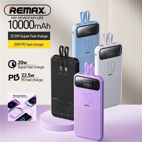 Remax 10000mah Powerbank PD20W Fast Charging Built In 2 Cables 20W 22