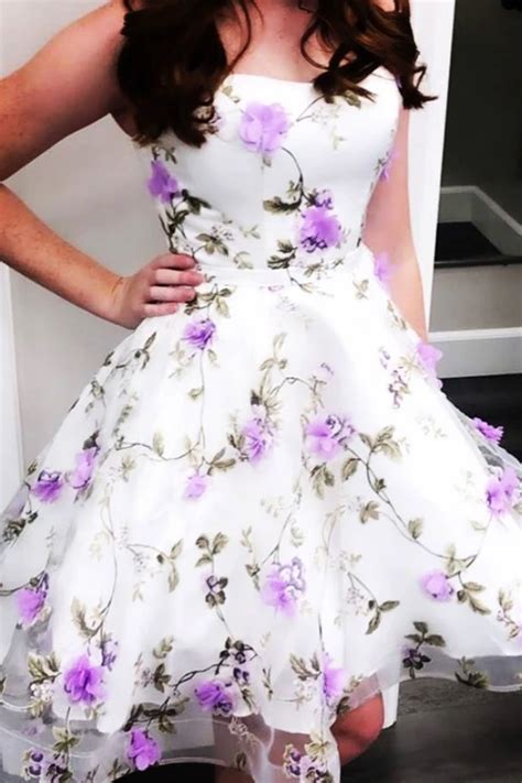 White Tulle Purple Flower Short Prom Dress Cocktail Dress Evening Dresses Short Short Prom