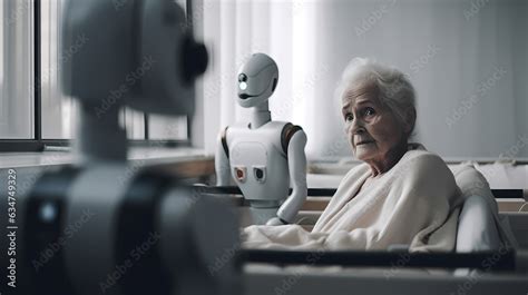 Elderly Care Robot In Intelligent Hospital Concept Ai Artificial