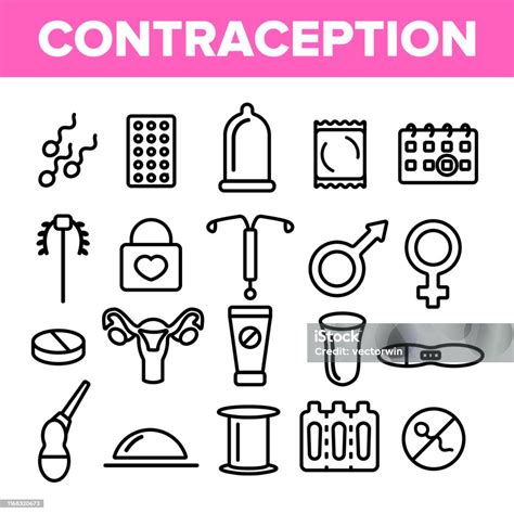 Contraception Linear Vector Icons Set Thin Pictogram Stock Illustration Download Image Now