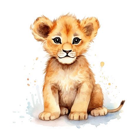 Premium Ai Image There Is A Watercolor Drawing Of A Lion Cub Sitting