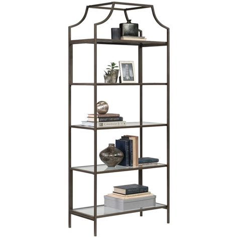 Sauder International Lux 5 Shelf Metal Framed Glass Bookcase In Bronze Cymax Business