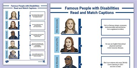 Older Learners Famous People With Disabilities Read And Match Caption