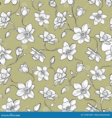 Narcissus Floral Pattern Seamless Design Stock Illustration