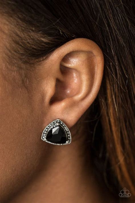 Daringly Duchess Black Post Earrings Paparazzi Black Earrings