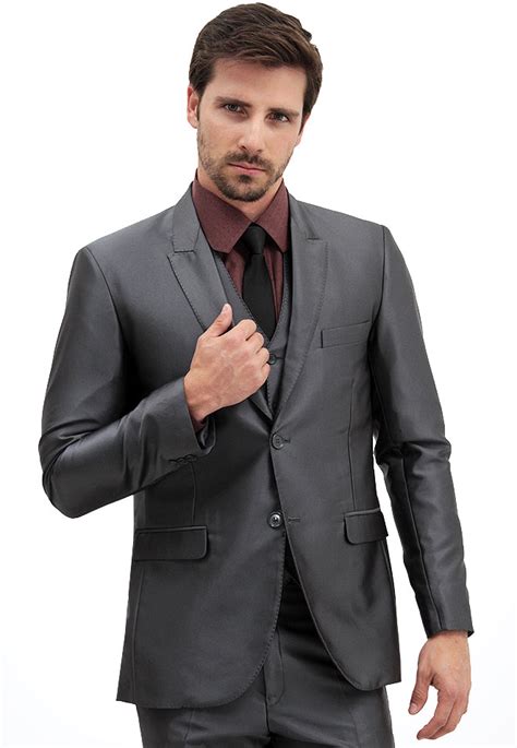 Terno Para Casamento Slim Fit Neutral Gray Via Santony Cinza