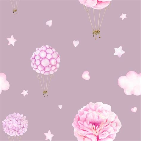 Premium Photo Watercolor Baby Seamless Pattern With Pink Hot Air
