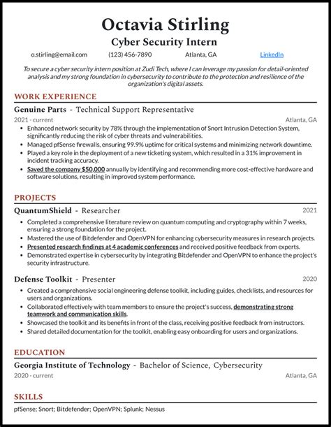 Cyber Security Resume Examples Templates