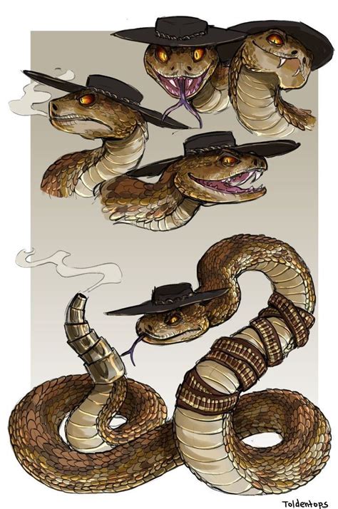 Two Snakes With Hats On Their Heads And One Snake Wearing A Cowboy S Hat