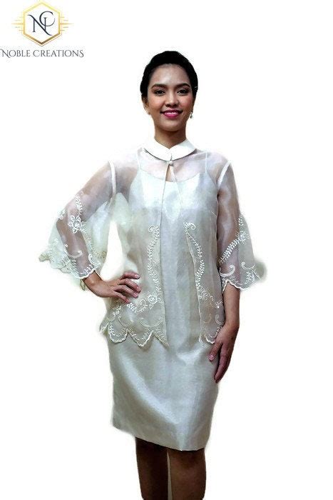 Modern Filipiniana Silk Embroidered Blazer Blouse Barong Tagalog