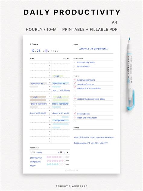 Daily Productivity Planner A Printable Daily Planner Insert Plan