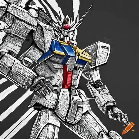 Detailed Pen And Ink Gundam Illustration On Craiyon