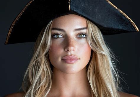 Mysterious Blonde Woman In Pirate Hat Premium AI Generated Image