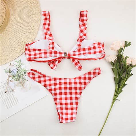Maillot De Bain Omkagi Maillot De Bain Bikini Pour Femme Plaid Push Up Bikini Ensembles