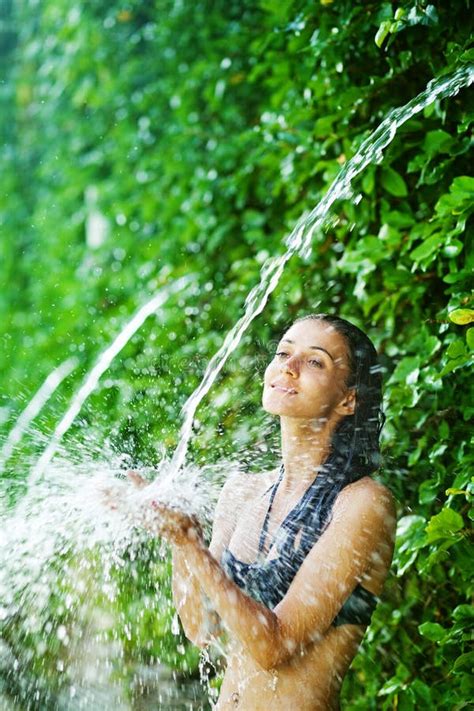 Man Having A Shower In Waterfall Stock Photo Image Of Naked Handsome