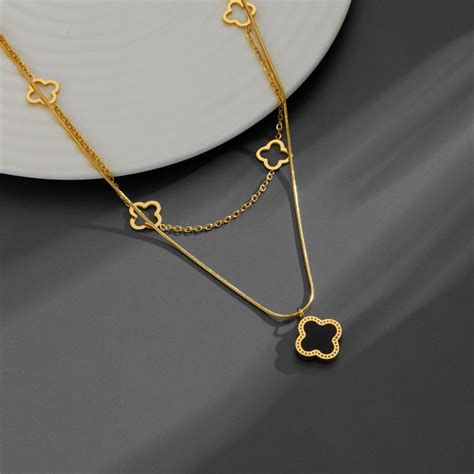 Kalung Clover Mata Hitam Dan Putih Multi Layer Perempuan Lazada Indonesia