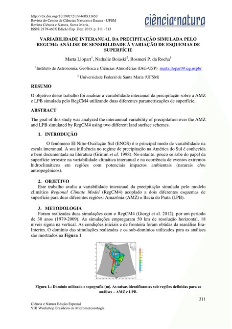 Pdf Variabilidade Interanual Da Precipita O Simulada Pelo Regcm