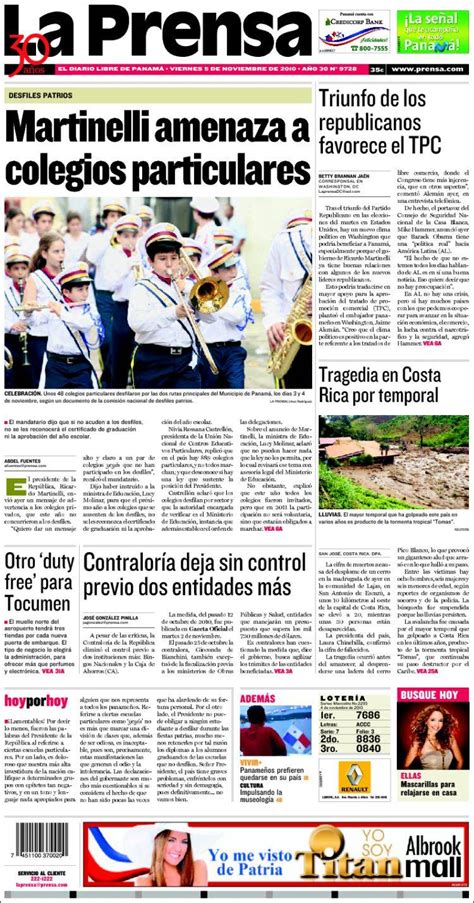 Periódico La Prensa Panamá Periódicos de Panamá Edición de viernes