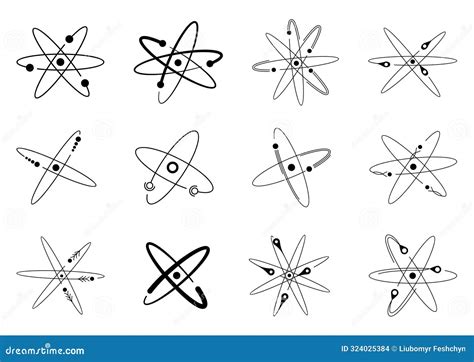 Atom Symbols Of Nuclear Energy Icon Set Scientific Research And