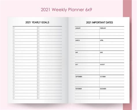 2021 Weekly Planner 6x9 Kdp Interior Template Editable Etsy