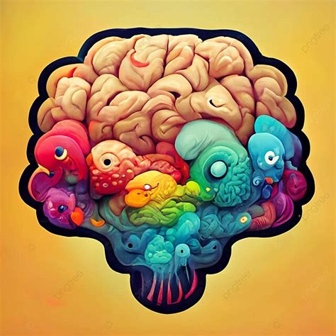 Colorful Creative Human Brain Cartoon Style Red Cerebellum Cartoon