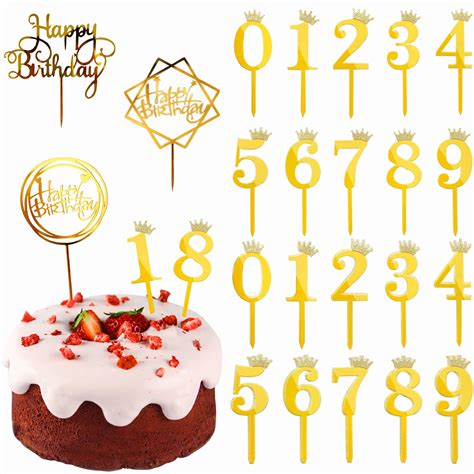 Buy 23 Pieces Numbers 0 9 Crown And Golden Happy Birthday Cake Toppers