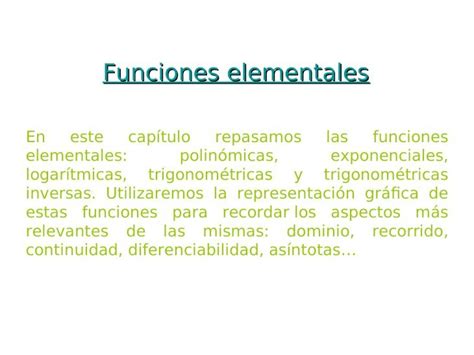 PPT Funciones elementales En este capítulo repasamos las funciones