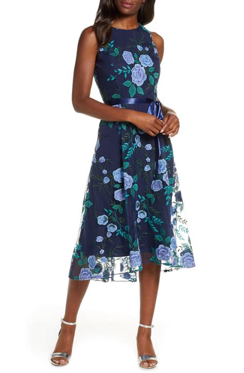 Tahari Floral Embroidered Mesh Midi Dress Nordstrom