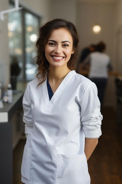 Premium Photo Portrait Of Smiling Beautiful Female Dentist Standing