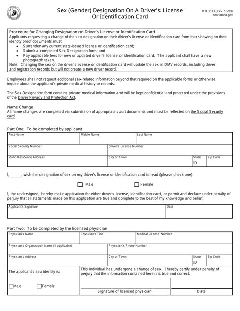 Form Itd3533 Download Fillable Pdf Or Fill Online Sex Gender Designation On A Drivers License