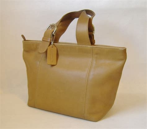 Coach Purse Handbag Camel Tan Brown Leather Tote Satchel Double Handles