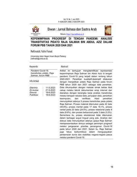 PDF Diwan Jurnal Bahasa Dan Sastra Arab