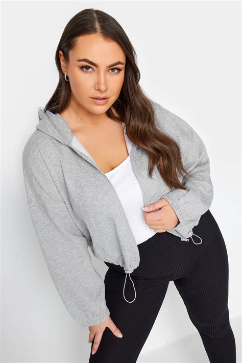 Limited Collection Plus Size Grey Cropped Zip Through Hoodie Yours Clothing