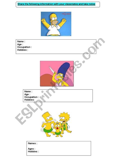 Introducing The Simpsons Esl Worksheet By Greglovescoco