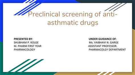 Preclinical Screening Of Antiasthmatic Drugs Ppt