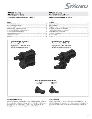 Staubli Ma Branch Connector Mc Evo Assembly Instructions Manualzz