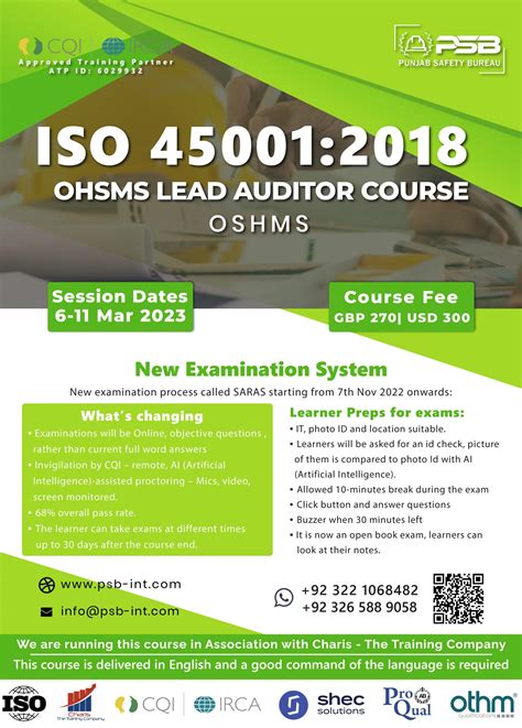 Iso 450012018 Irca Cqi Certified Lead Auditor Courseohsms Psb