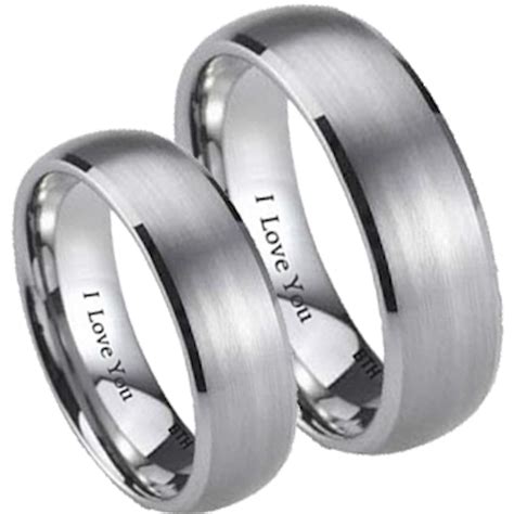 His And Hers Matching Brushed Titanium Wedding Couple Ring Set