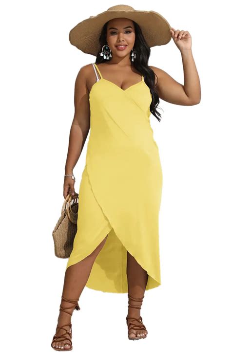 Plus Size Sexy Wrap Dress Womens Plus High Split Solid Temu