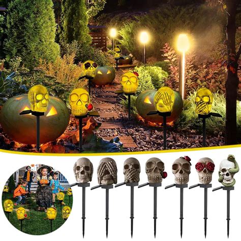 Halloween Pathway Lights Outdoor Skull Pathway Stake Lights Waterproof