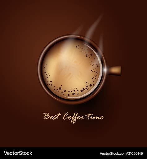 Hot Cup Coffee Top View On Brown Background Vector Image