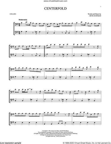 Centerfold Sheet Music For Two Cellos Duet Duets PDF