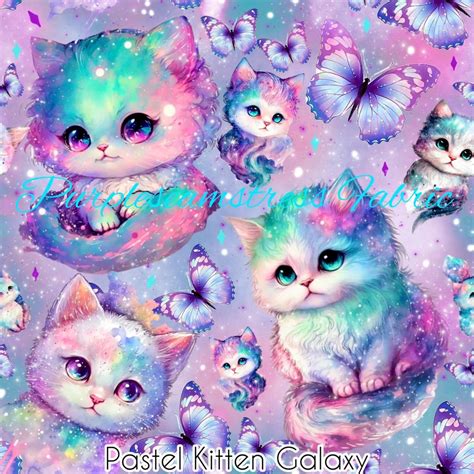 Pastel Kitten Galaxy Purpleseamstress Fabric