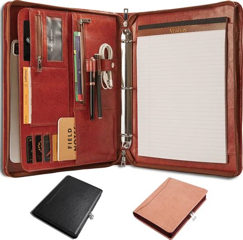 Amazon Handmade Genuine Leather Portfolio Zippered Padfolio With